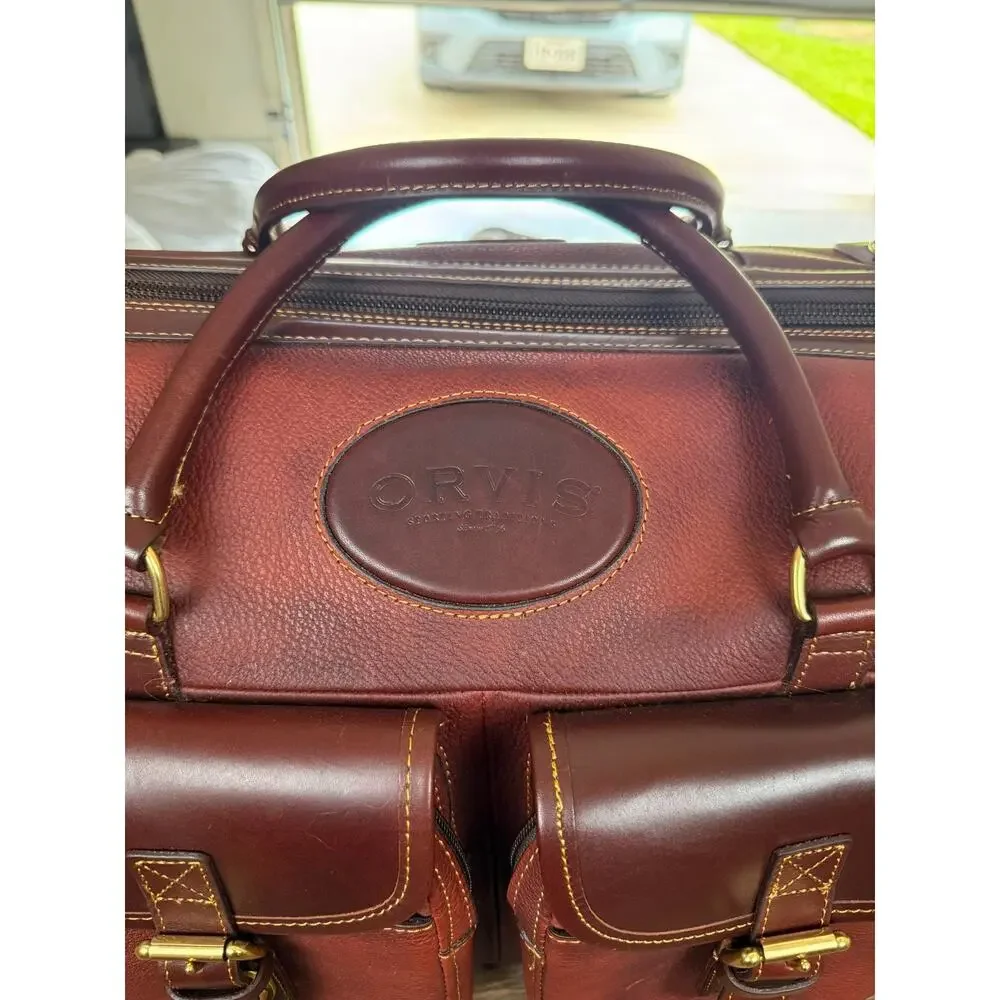 Orvis Brown Leather Duffel Travel Bag Weekender Carry On Luggage Shoulder Strap